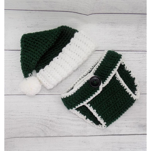 Santa Hat, Crochet Hat‎ and Diaper Cover Set